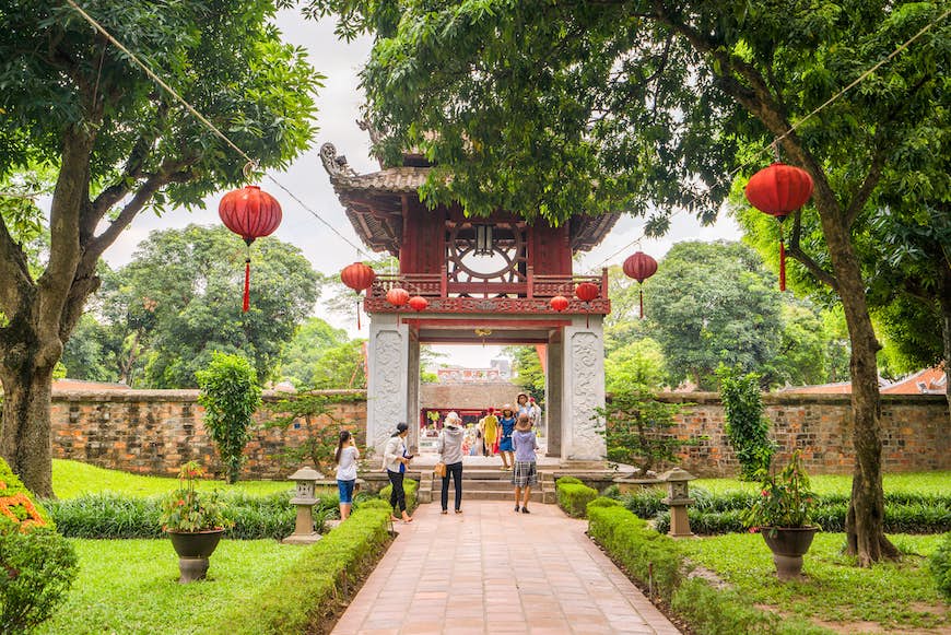 Wander the peaceful gardens of the Temple of Literature